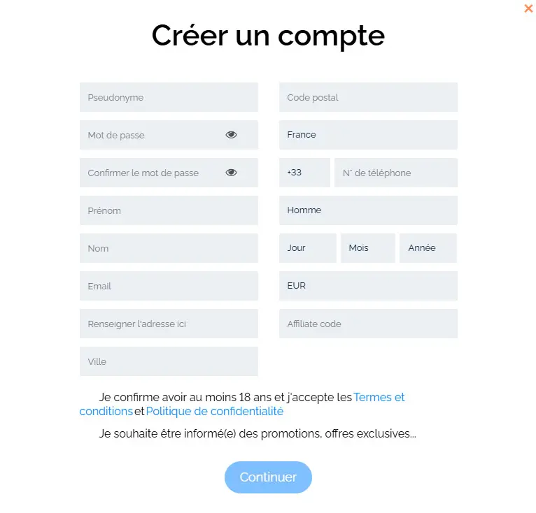 Processus d'inscription NOVA JACKPOT CASINO